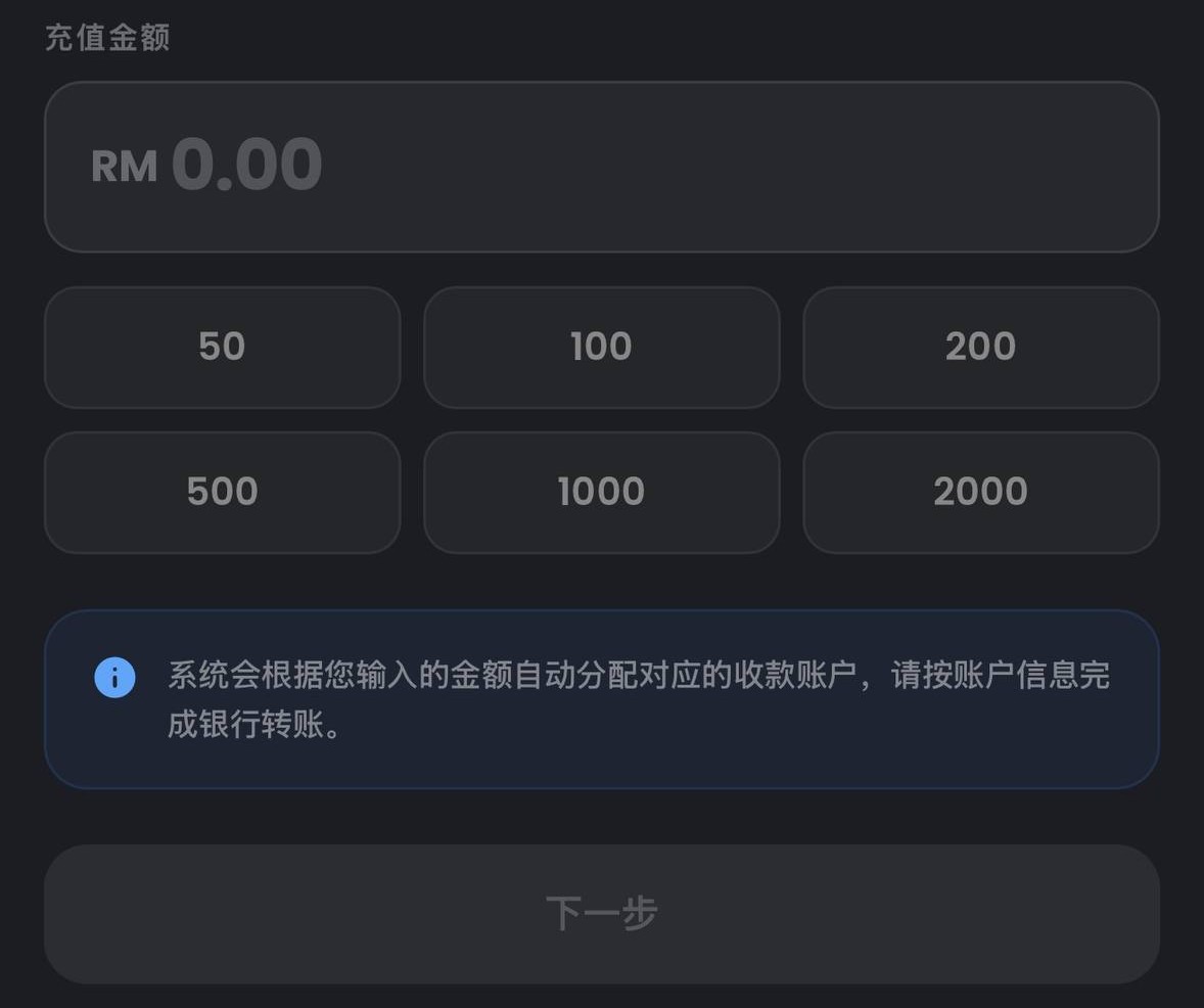 示意图：输入充值金额并点击下一步